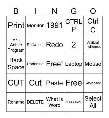 Computer Lab Bingo Card