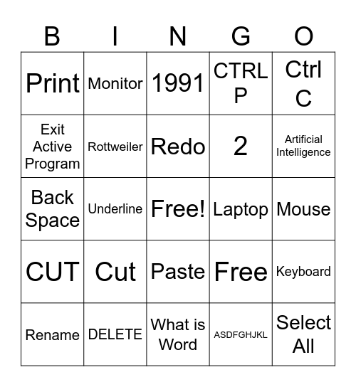 Computer Lab Bingo Card