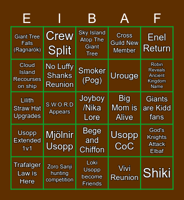 Warland Bingo Card