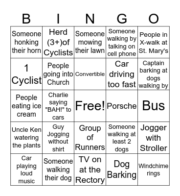 Porch Bingo Card