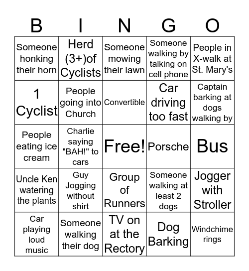 Porch Bingo Card