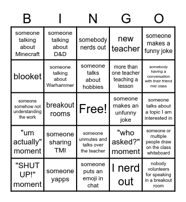 MVA Live Lesson Bingo Card Bingo Card