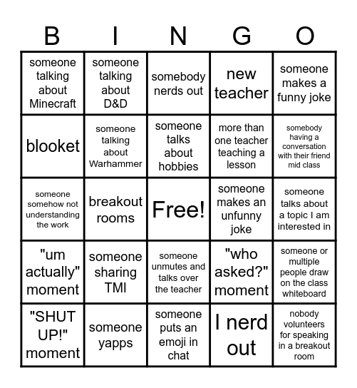 MVA Live Lesson Bingo Card Bingo Card