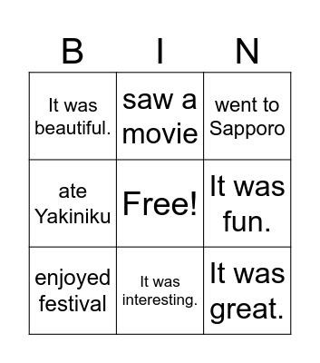 Grade6 Lesson4 Activity2 Bingo Card
