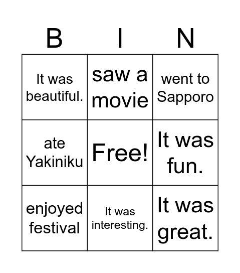 Grade6 Lesson4 Activity2 Bingo Card