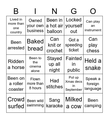 Life Bingo Card