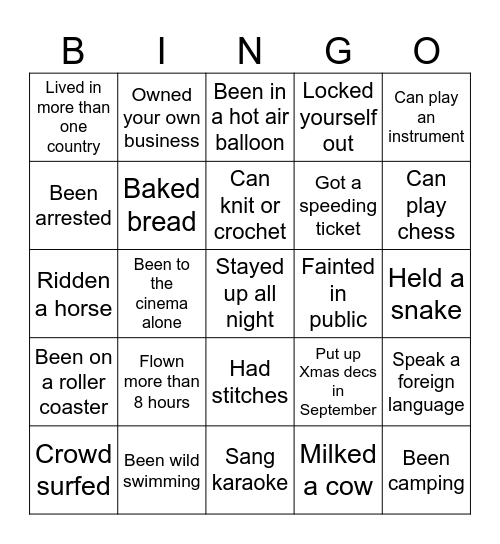 Life Bingo Card