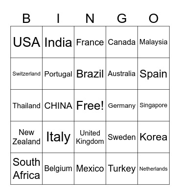 Country BINGO Card