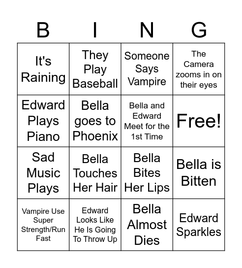 Twilight Bingo Card