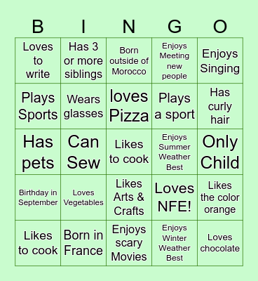 Let's get to know each other better! Bingo Card