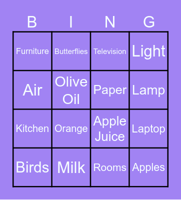 Countable or Uncountable Nouns? Bingo Card