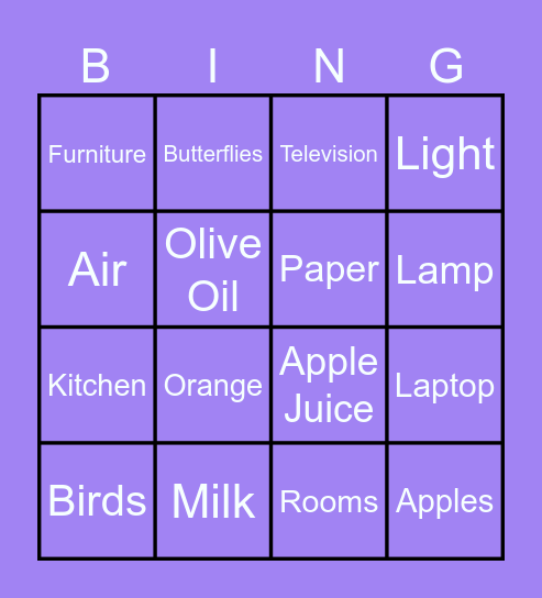 Countable or Uncountable Nouns? Bingo Card