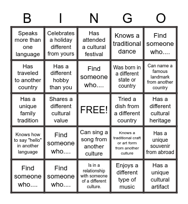 DIVERSITY BINGO! Bingo Card