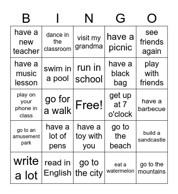 summer is over - time for shcool Bingo Card
