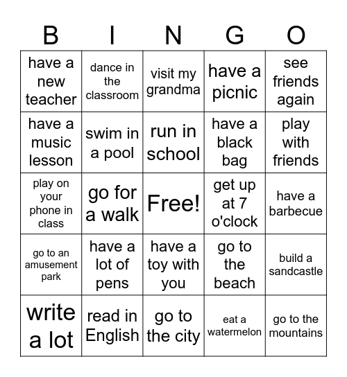 summer is over - time for shcool Bingo Card