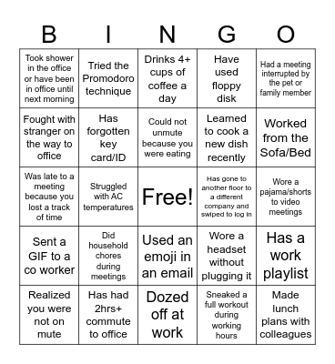 Fun At Work Bingo Card