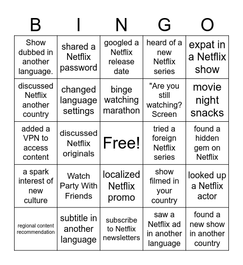 NETFLIX BINGO Card