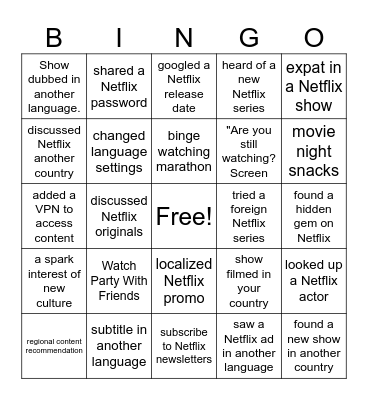 NETFLIX BINGO Card