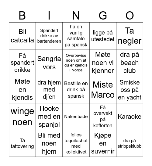 Malaga Bingo Card