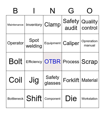 Production floor Bingo Card