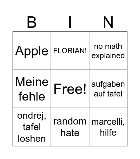 Mathe Bingo Card