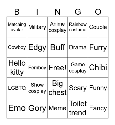 Roblox Avatars Bingo Card