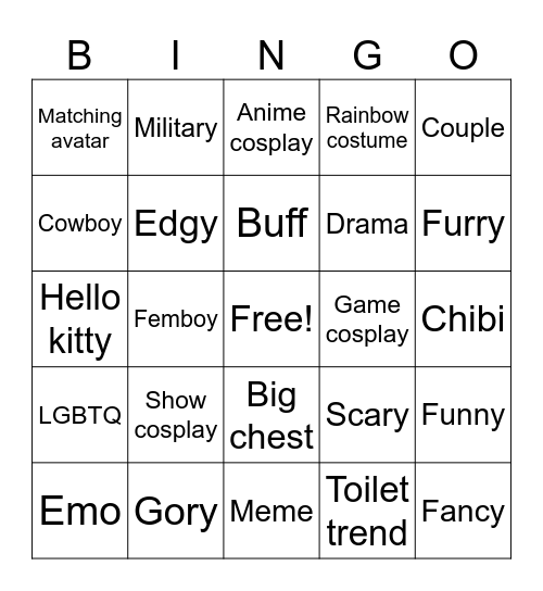 Roblox Avatars Bingo Card