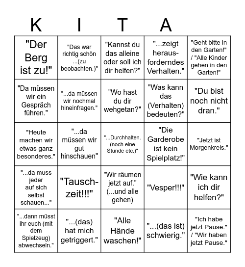 Team-Aussagen Bingo Card