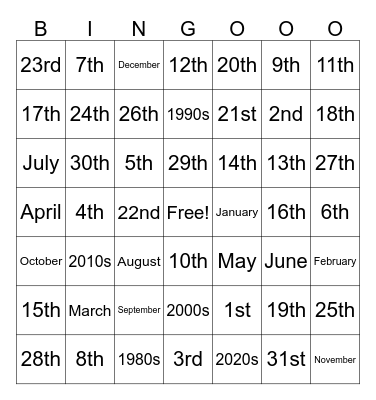 Date Bingo Card