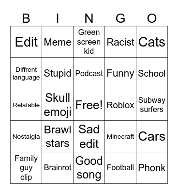 Youtube shorts bingo Card