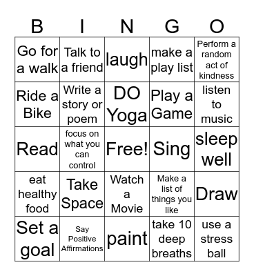 Coping Skills Bingo Card
