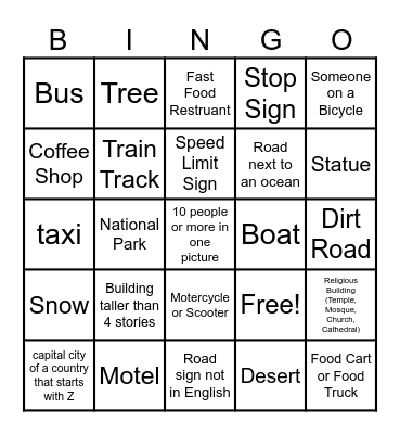 Google Maps Streetview Bingo Card