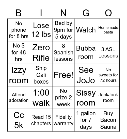 Motorcycle Bingo Card