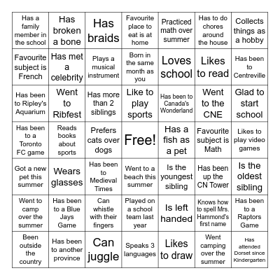 Welcome Back BINGO! Bingo Card