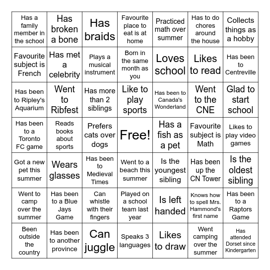 Welcome Back BINGO! Bingo Card