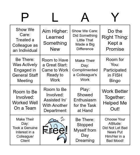 IHG FISH Philosophy Bingo Card