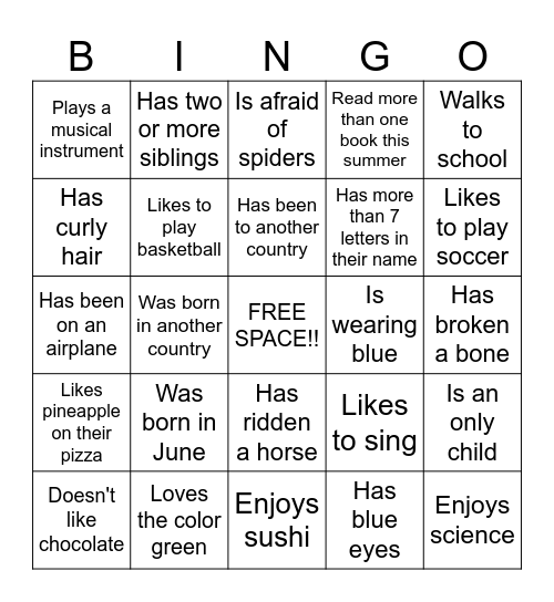 FIND SOMEONE IN THE CLASS WHO.... Bingo Card