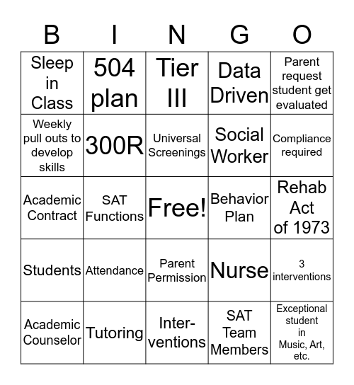 504/SAT Bingo Card