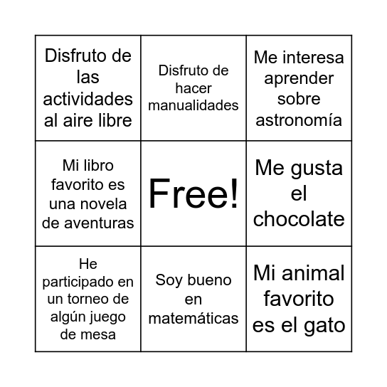 Bingo de los intereses Bingo Card