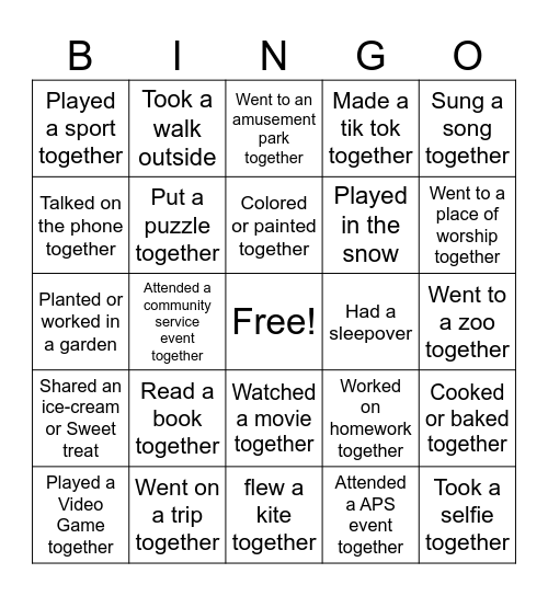 Grandparents Day Bingo Card