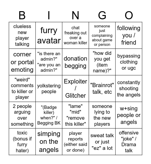 Midnight Horrors Players Bingo Card