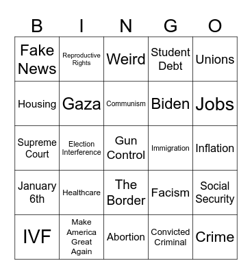 September 2024 Presidential Debate Bingo Card