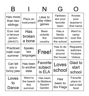 8th Grade Seminar Bingo Card