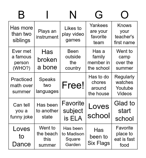 8th Grade Seminar Bingo Card