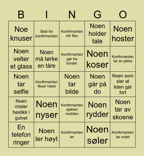 BJØRNAR SIN KONFIRMASJON Bingo Card