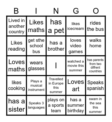 OUR CLASS Bingo Card