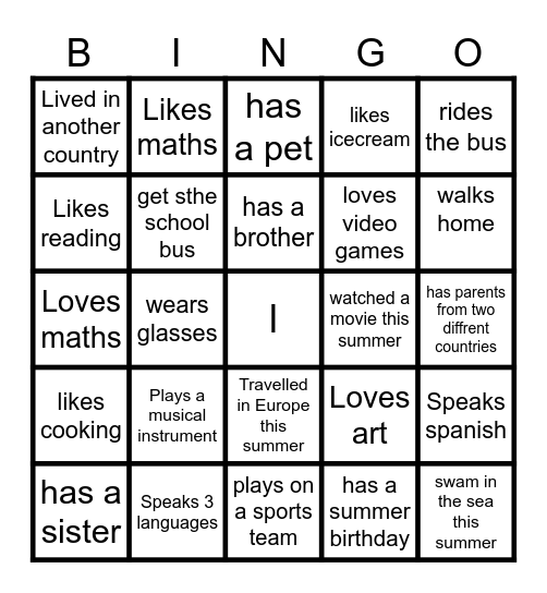 OUR CLASS Bingo Card