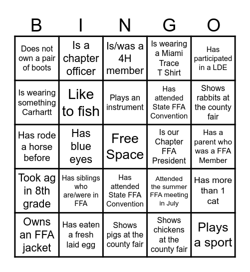 Find an FFA member who... Bingo Card