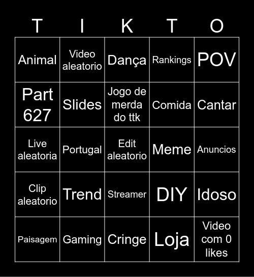 Tik tok bingo Card