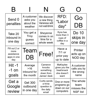 August Bingo Card